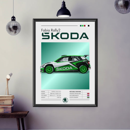 Skoda Fabia Rally2 Print, Skoda Fabia Rally2 Poster, Car Print, Car Poster, Car Art, Modern Classic Car Print, Rally Car Print