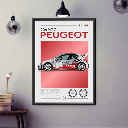 Peugoet 206 WRC Poster, Peugoet 206 WRC Print, Car Poster, Car Print, 2000s Car Print, Car Art, Classic Car Print, Rally Car Print