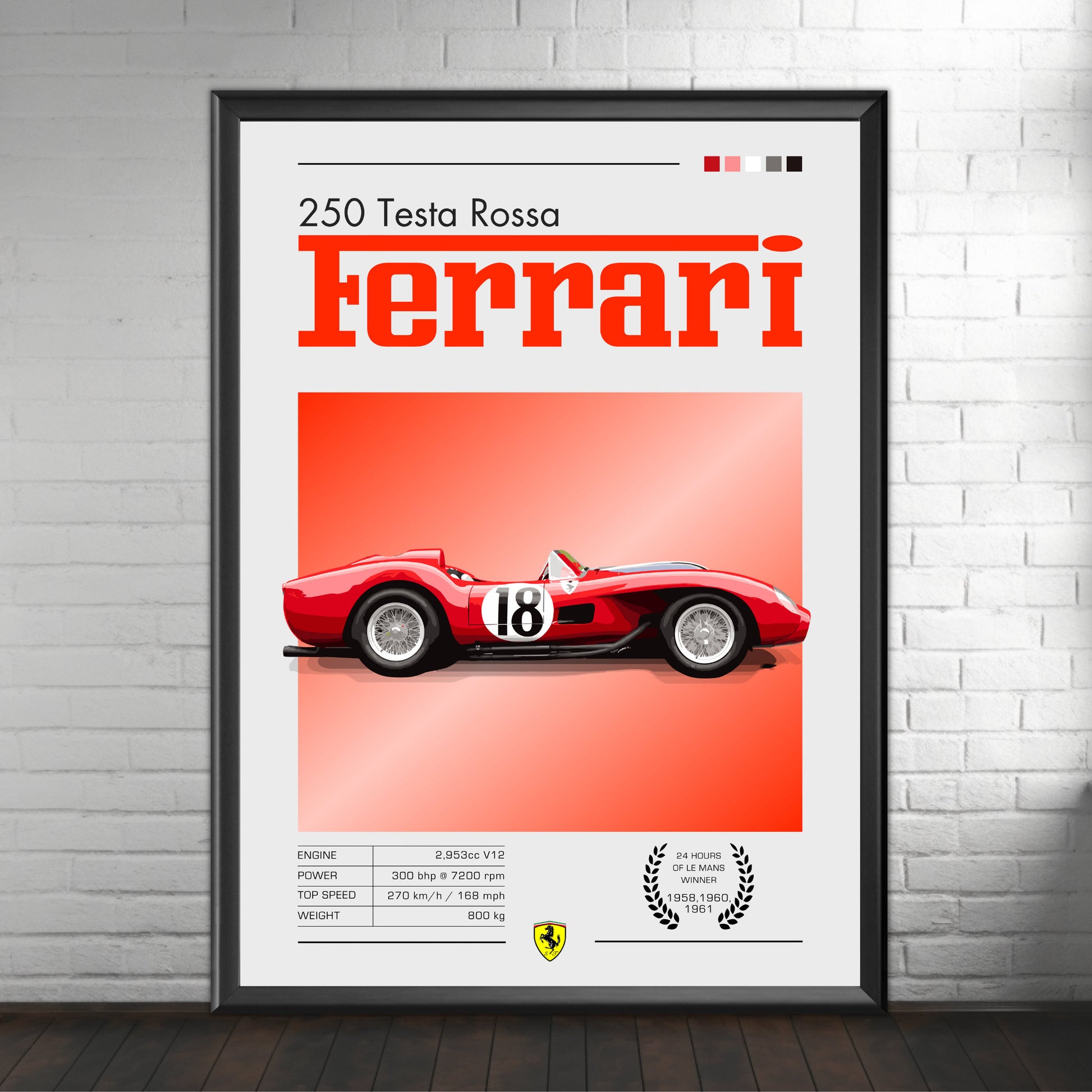 Ferrari 250 Testa Rossa Poster, Car Print, Ferrari 250 Testa Rossa Plus Print, Car Art, Race Car Print, Car Poster, 24h of Le Mans