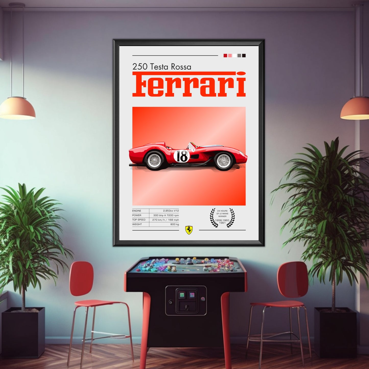 Ferrari 250 Testa Rossa Poster, Car Print, Ferrari 250 Testa Rossa Plus Print, Car Art, Race Car Print, Car Poster, 24h of Le Mans