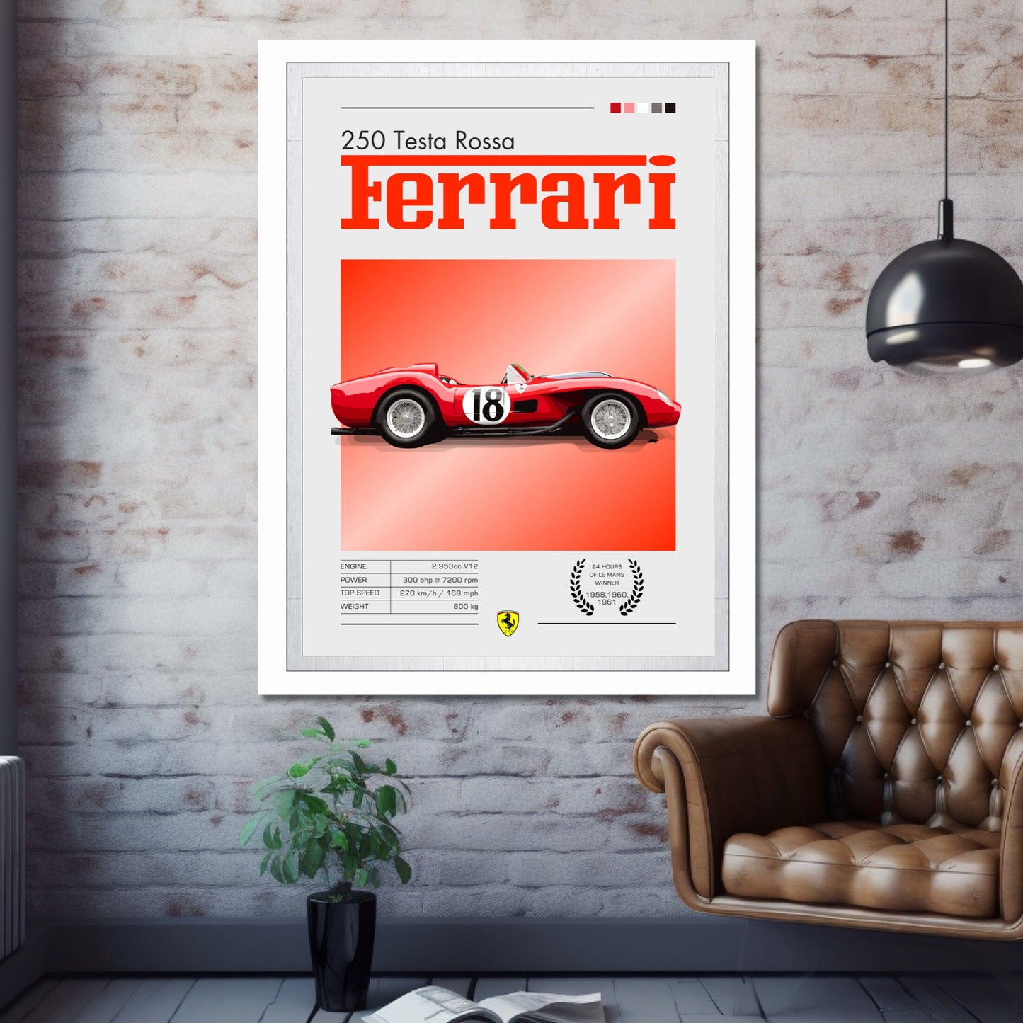 Ferrari 250 Testa Rossa Poster, Car Print, Ferrari 250 Testa Rossa Plus Print, Car Art, Race Car Print, Car Poster, 24h of Le Mans