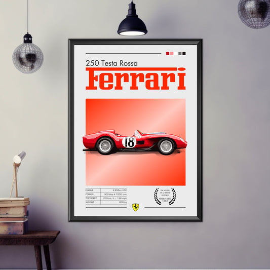 Ferrari 250 Testa Rossa Poster, Car Print, Ferrari 250 Testa Rossa Plus Print, Car Art, Race Car Print, Car Poster, 24h of Le Mans