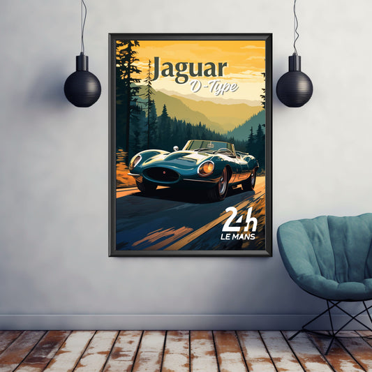 Jaguar D-Type Print, Jaguar D-Type Poster, Car Print, 1950s Car, Car Art, Classic car print, Race Car Print, Car Poster, 24h of Le Mans
