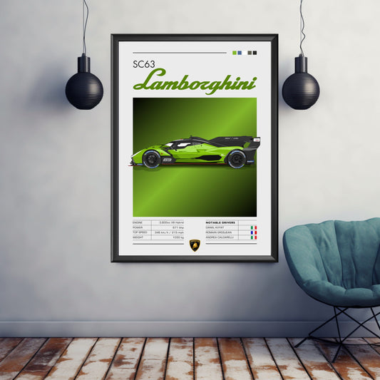 Lamborghini SC63 Print, Lamborghini SC63 Poster, Car Print, Car Art, Race Car Print, Car Poster, 24h of Le Mans, Hypercar Print