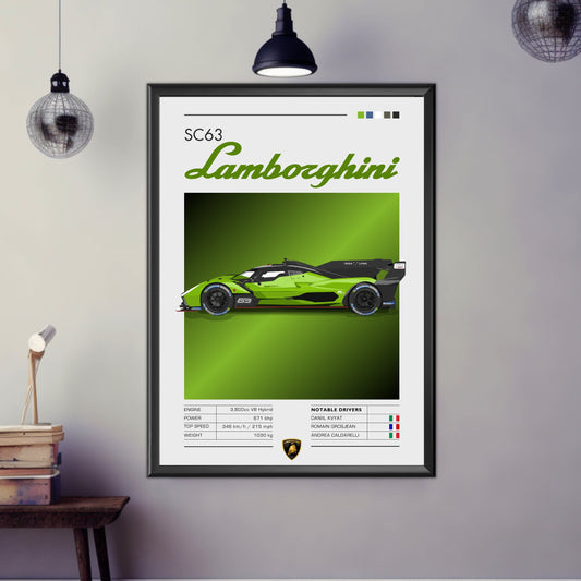 Lamborghini SC63 Print, Lamborghini SC63 Poster, Car Print, Car Art, Race Car Print, Car Poster, 24h of Le Mans, Hypercar Print