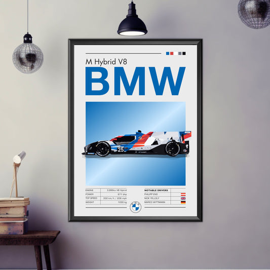 BMW M Hybrid V8 Print, BMW M Hybrid V8 Poster, Car Print, Car Art, Race Car Print, Car Poster, 24h of Le Mans, Hypercar Print