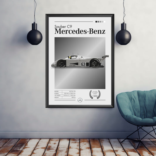 Mercedes-Benz Sauber C9 Print, Mercedes-Benz Sauber C9 Poster, Car Print, 1990s Car, Car Art, Race Car Print, Car Poster, 24h of Le Mans