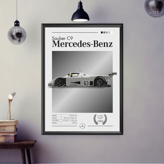 Mercedes-Benz Sauber C9 Print, Mercedes-Benz Sauber C9 Poster, Car Print, 1990s Car, Car Art, Race Car Print, Car Poster, 24h of Le Mans