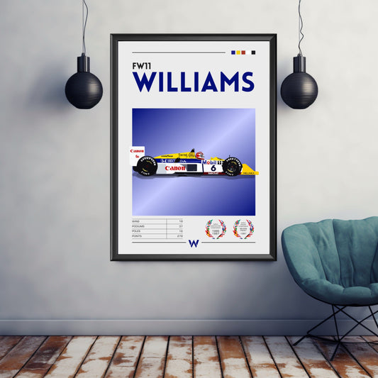 Williams FW11 Poster, Car Print, Williams FW11 Print, Car Poster, Car Art, Formula 1 Print, Formula 1 Poster, Williams Racing, F1 Print