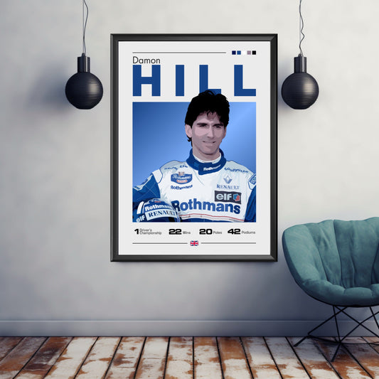 Damon Hill Print, Damon Hill Poster, F1 Print, F1 Poster, Formula 1 Print, Formula 1 Poster, Williams Racing, Jordan F1 Team, F1 Driver