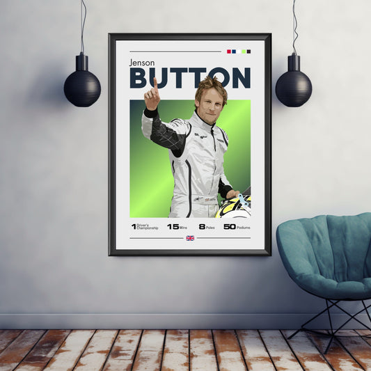 Jenson Button Print, Jenson Button Poster, F1 Print, F1 Poster, Formula 1 Print, Formula 1 Poster, Brawn GP, McLaren Racing