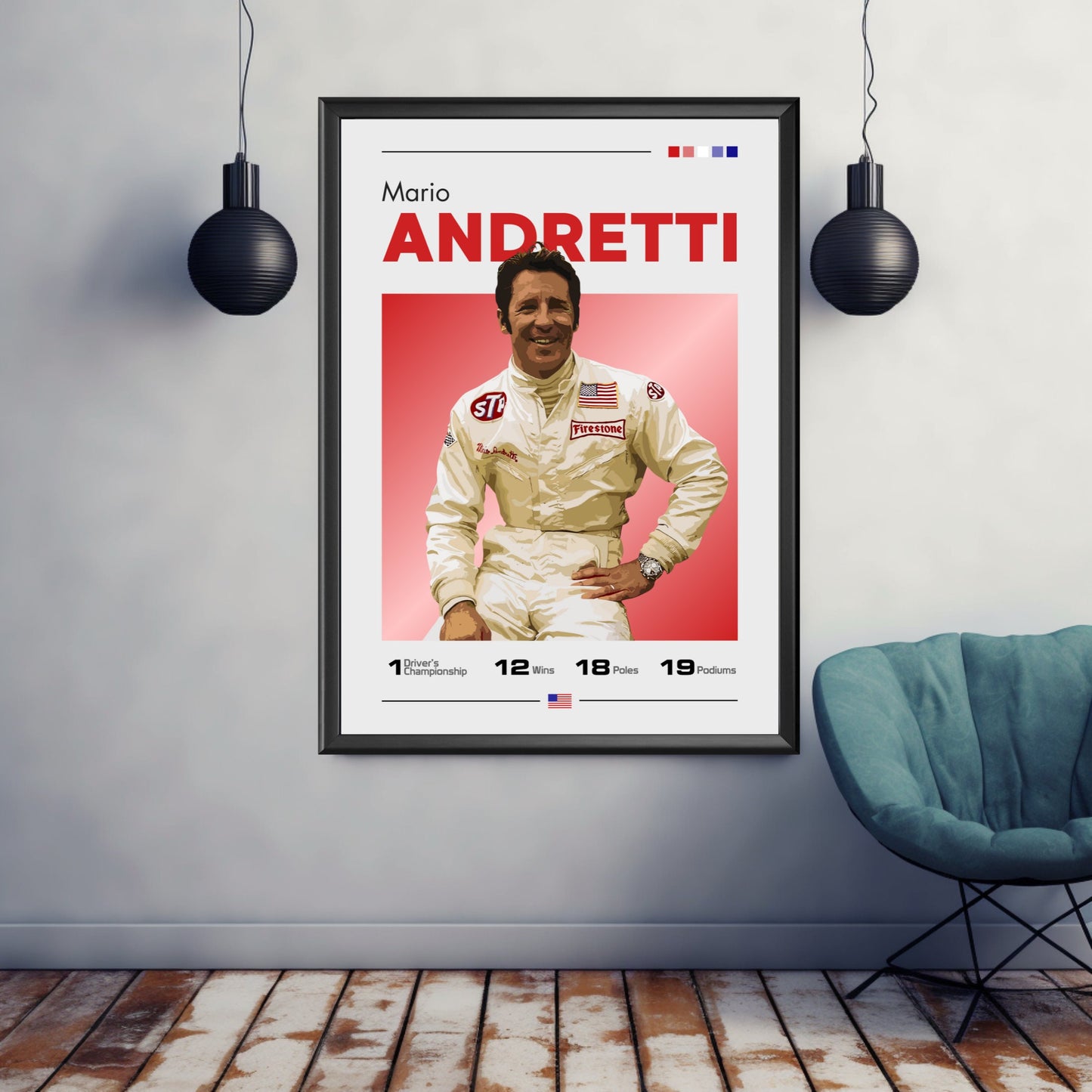 Mario Andretti Poster, F1 Print