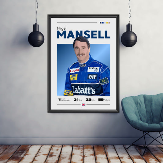 Nigel Mansell Print, Nigel Mansell Poster, F1 Print, F1 Poster, Formula 1 Print, Formula 1 Poster, Williams Racing, Scuderia Ferrari