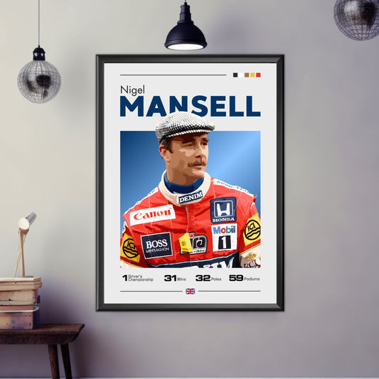 Nigel Mansell Poster, F1 Print, Nigel Mansell Print, F1 Poster, Formula 1 Print, Formula 1 Poster, Williams Racing, Scuderia Ferrari