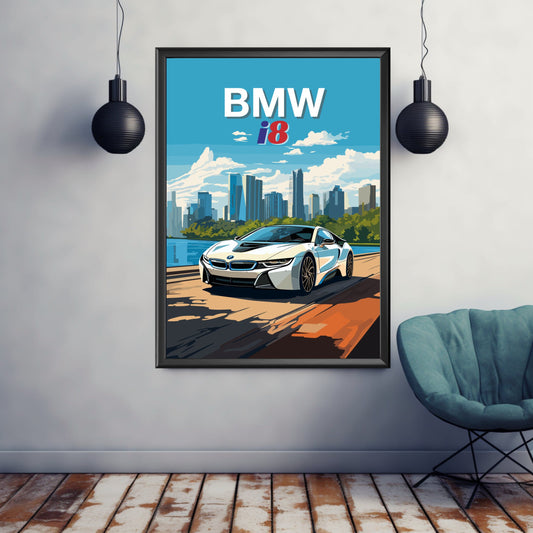 BMW i8 Poster, BMW i8 Print, 2010s Car, Electric Vehicle Print, Car Print, Car Poster, Car Art, Electric Car Print, Modern Classic Car Print