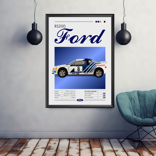 Ford RS200 Print, Ford RS200 Poster, 1980s Car Print, Car Art, Rally Car Print, Classic Car, Car Print, Car Poster, Race Car Print