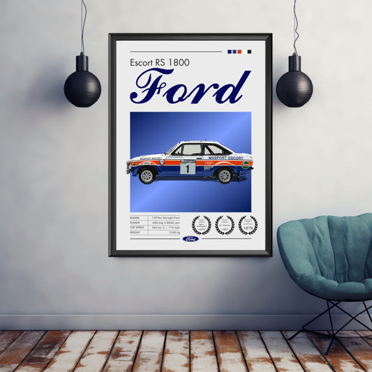 Ford Escort RS 1800 Print, Car Poster, Ford Escort RS 1800 Poster, Car Print, 1970s Car, Car Art, Classic Car Print, Rally Car Print