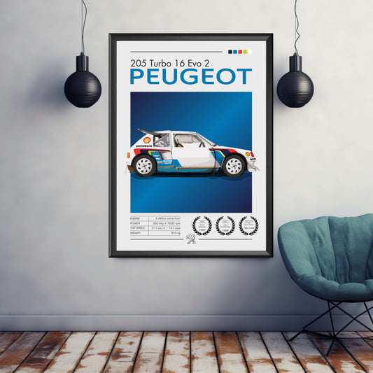 Peugeot 205 T16 Poster, 1980s Car Print, Peugeot 205 T16 Print, Car Print, Car Poster, Car Art, Classic Car Print, Rally Car Print