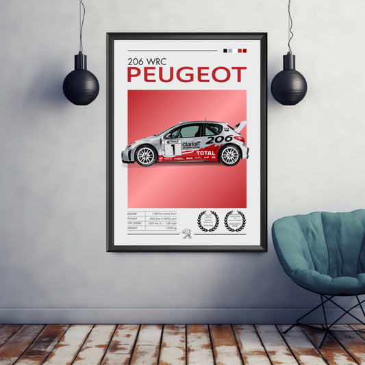 Peugoet 206 WRC Poster, Peugoet 206 WRC Print, Car Poster, Car Print, 2000s Car Print, Car Art, Classic Car Print, Rally Car Print