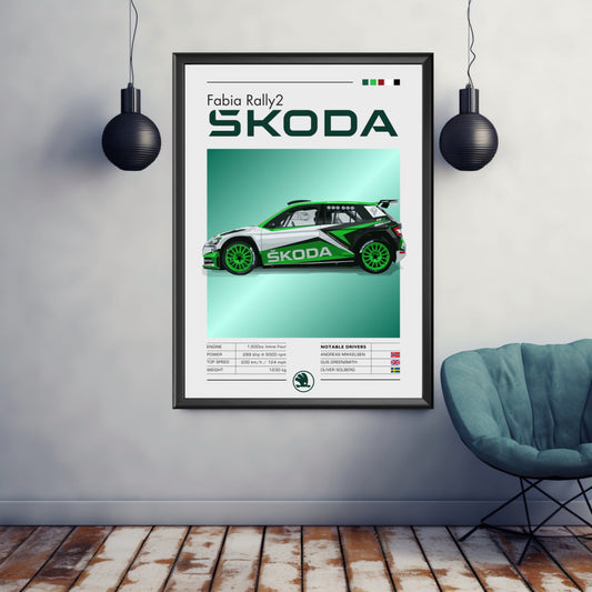 Skoda Fabia Rally2 Print, Skoda Fabia Rally2 Poster, Car Print, Car Poster, Car Art, Modern Classic Car Print, Rally Car Print