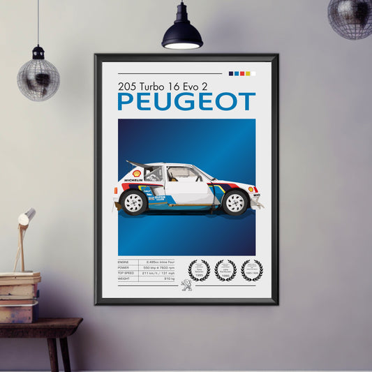 Peugeot 205 T16 Poster, 1980s Car Print, Peugeot 205 T16 Print, Car Print, Car Poster, Car Art, Classic Car Print, Rally Car Print