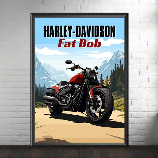 Harley-Davidson Fat Bob Print, Harley-Davidson Fat Bob Poster, Motorcycle Print, Motorbike Print, Bike Art, Bike Poster, Classic Bike Print
