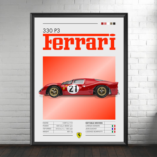Ferrari 330 P3 Poster, Car Print, Car Art, Ferrari 330 P3 Plus Print, Race Car Print, Car Poster, 24h of Le Mans, Classic Car Print, Vintage