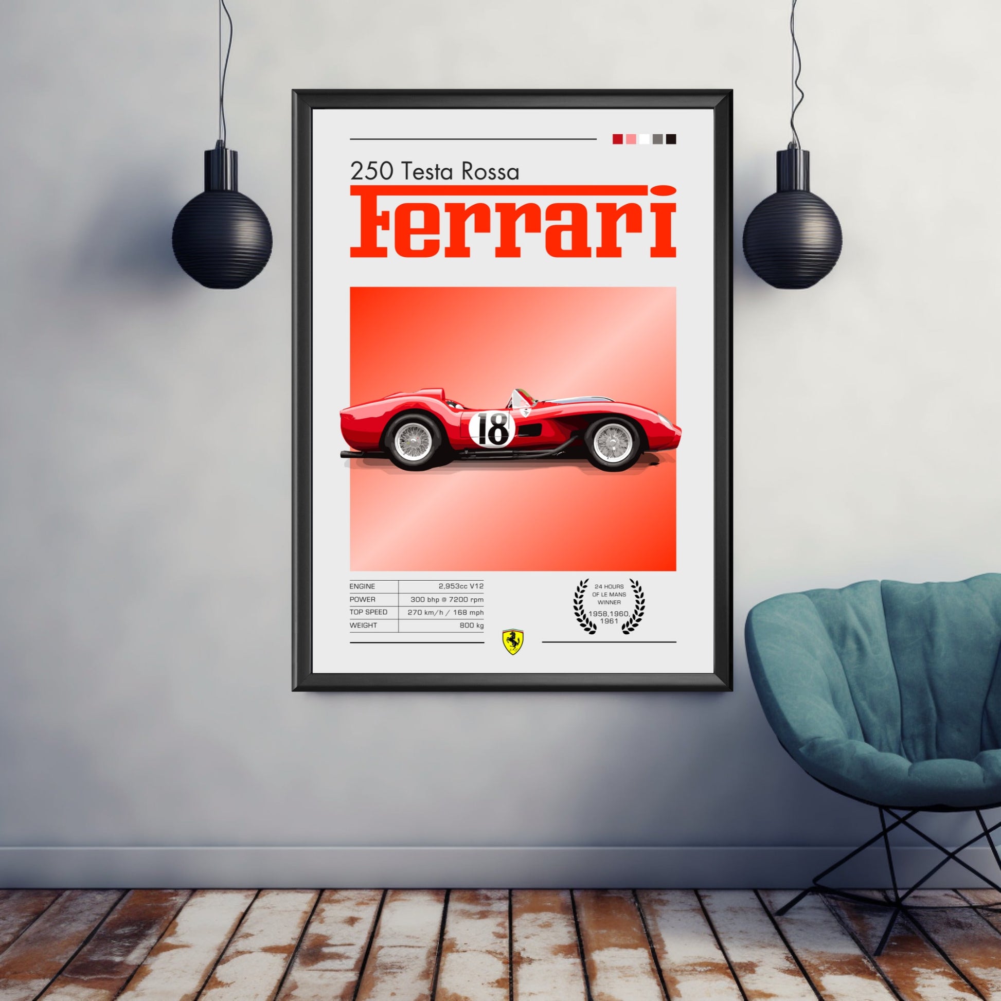 Ferrari 250 Testa Rossa Poster, Car Print, Ferrari 250 Testa Rossa Plus Print, Car Art, Race Car Print, Car Poster, 24h of Le Mans