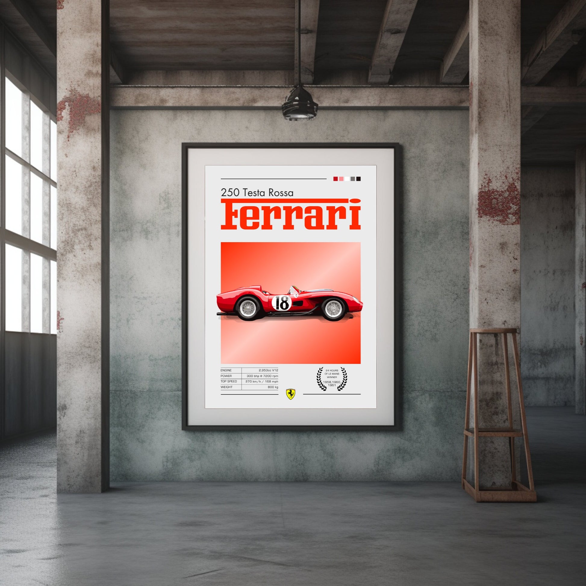 Ferrari 250 Testa Rossa Poster, Car Print, Ferrari 250 Testa Rossa Plus Print, Car Art, Race Car Print, Car Poster, 24h of Le Mans