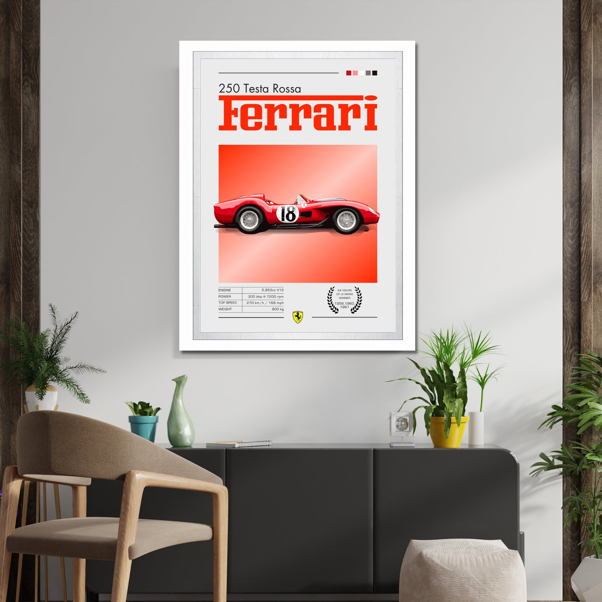 Ferrari 250 Testa Rossa Poster, Car Print, Ferrari 250 Testa Rossa Plus Print, Car Art, Race Car Print, Car Poster, 24h of Le Mans