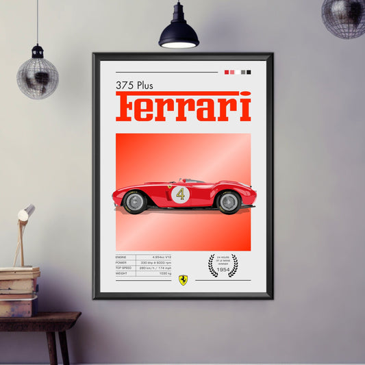 Ferrari 375 Plus Poster, Car Print, 1950s Car, Car Art, Ferrari 375 Plus Print, Classic car print, Race Car Print, Car Poster,24h of Le Mans