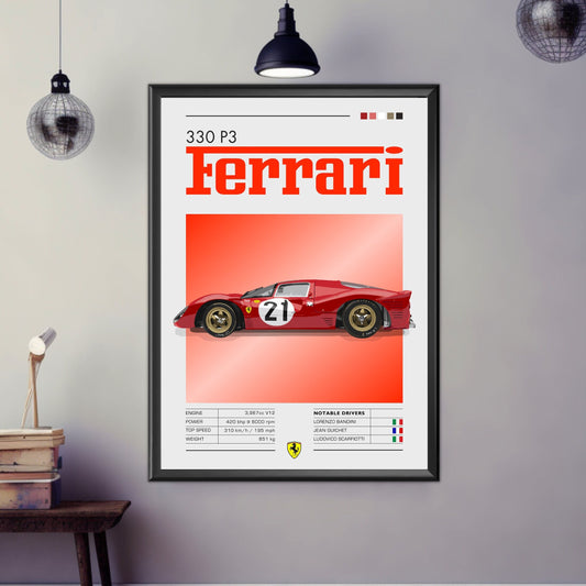Ferrari 330 P3 Poster, Car Print, Car Art, Ferrari 330 P3 Plus Print, Race Car Print, Car Poster, 24h of Le Mans, Classic Car Print, Vintage