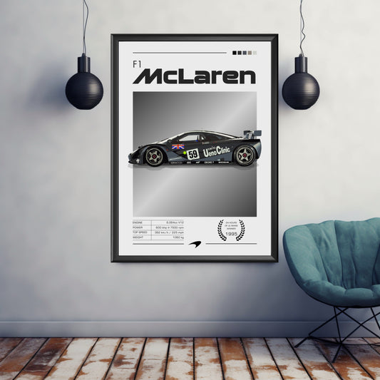 McLaren F1 Poster, Car Print, Car Art, McLaren F1 Print, Race Car Print, Car Poster, 24h of Le Mans, Classic Car Print, 1990s Car