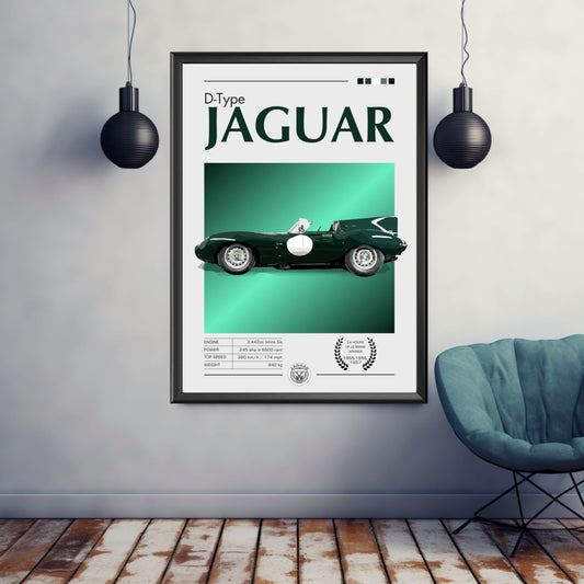 Jaguar D-Type Print, 24h of Le Mans, Jaguar D-Type Poster, Car Print, 1950s Car, Car Art, Classic car print, Race Car Print, Car Poster
