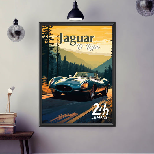 Jaguar D-Type Print, Jaguar D-Type Poster, Car Print, 1950s Car, Car Art, Classic car print, Race Car Print, Car Poster, 24h of Le Mans
