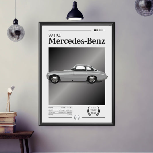 Mercedes-Benz W194 Poster, Car Print, Mercedes-Benz W194 Print, 1950s Car, Car Art, Race Car Print, Car Poster, 24h of Le Mans
