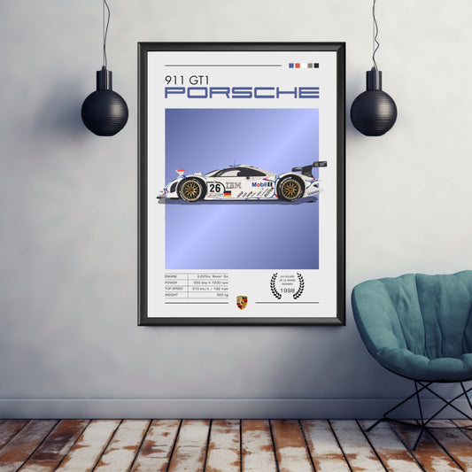 Porsche 911 GT1 Print, Porsche 9911 GT1 Poster, 1990s Car Print, Car Art, Classic Car Print, Car Print, Car Poster, 24h of Le Mans Print