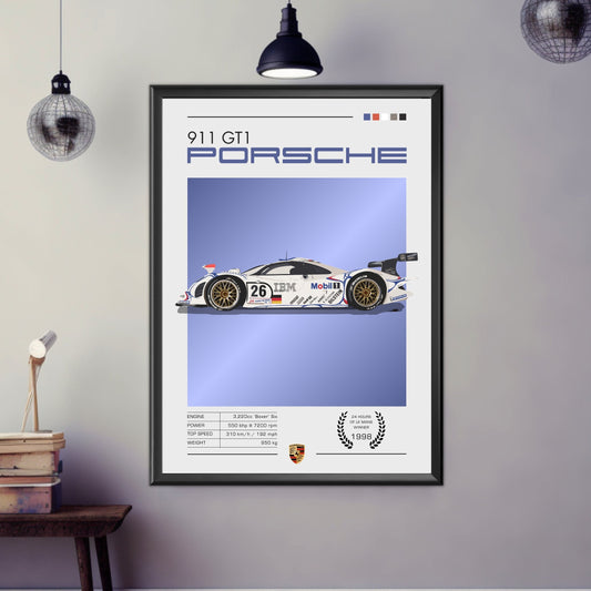 Porsche 911 GT1 Print, Porsche 9911 GT1 Poster, 1990s Car Print, Car Art, Classic Car Print, Car Print, Car Poster, 24h of Le Mans Print