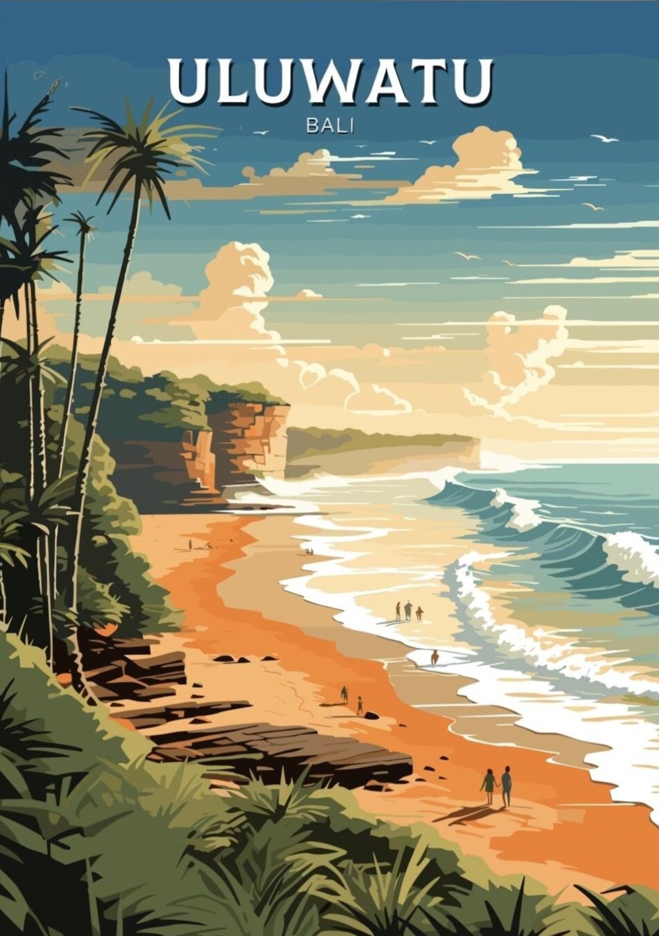 Asian ULUWATU TRAVEL POSTER - RETRO BALI ART