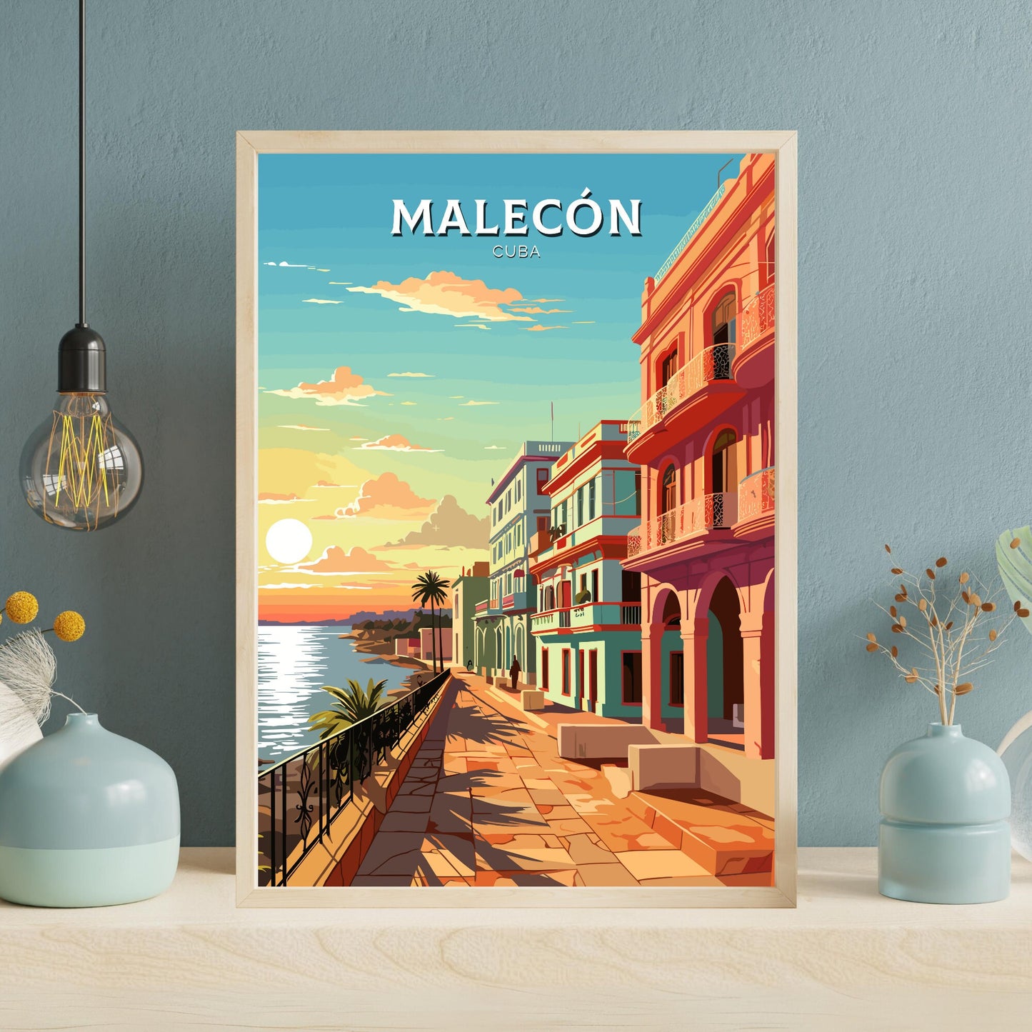 Malecón Cuba Travel Poster | Malecón Print | Havana Design | Havana Wall Art | Malecón Illustration | Malecón Poster | Cuba Art | ID 945