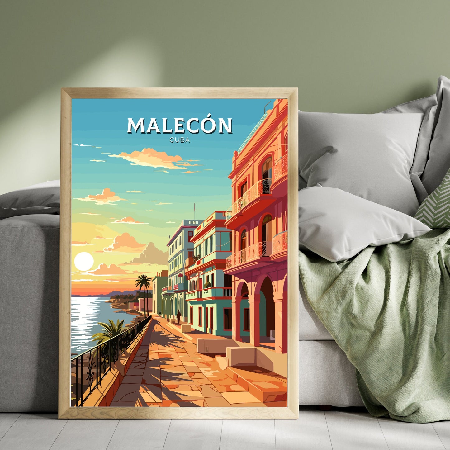 Malecón Cuba Travel Poster | Malecón Print | Havana Design | Havana Wall Art | Malecón Illustration | Malecón Poster | Cuba Art | ID 945