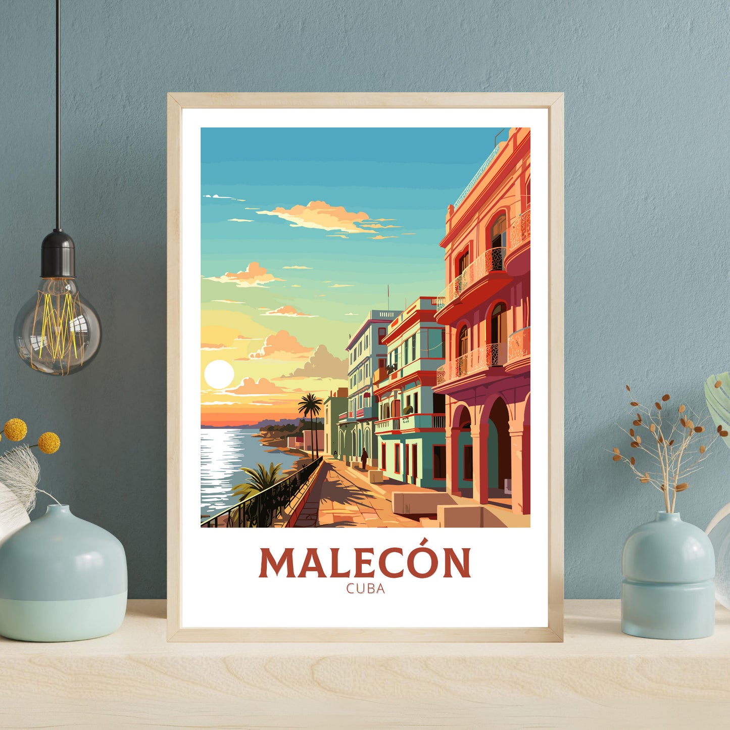 Malecón Cuba Travel Print | Malecón Poster | Havana Design | Havana Wall Art | Malecón Illustration | Malecón Print | Cuba Art | ID 947