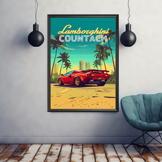 Lamborghini Countach Print, Lamborghini Countach Poster, Vintage Car Print, Car Art, Classic Car Print, Supercar Print, 1980s Car Print
