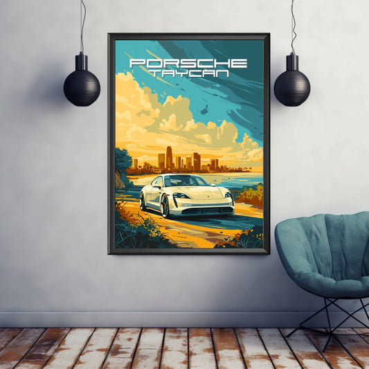 Porsche Taycan Poster, Porsche Taycan Print, 2020s Car, Electric Vehicle Print, Car Print, Car Poster, Car Art, Electric Car Print