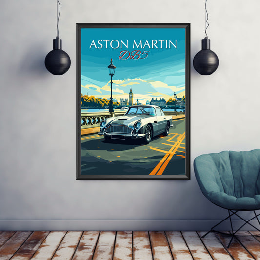 Aston Martin DB5 Poster, Aston Martin DB5 Print, 1960s Car, Vintage Car Print, Car Print, Car Poster, Classic Car Print, Car Art, James Bond