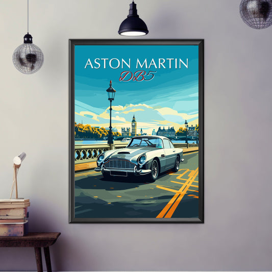Aston Martin DB5 Poster, Aston Martin DB5 Print, 1960s Car, Vintage Car Print, Car Print, Car Poster, Classic Car Print, Car Art, James Bond