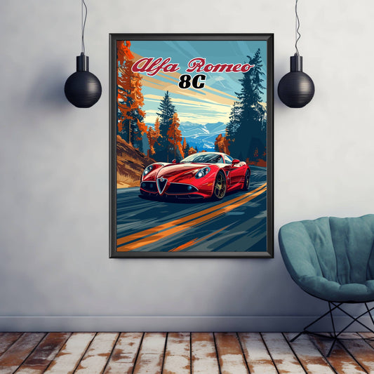Alfa Romeo 8C Poster, Alfa Romeo 8C Print, Car Art, Car Print, Car Poster, Classic Car Poster, Supercar Poster, Italian Classic