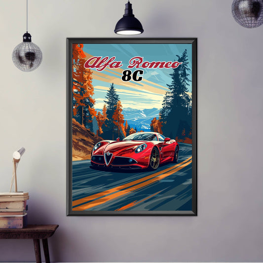 Alfa Romeo 8C Poster, Alfa Romeo 8C Print, Car Art, Car Print, Car Poster, Classic Car Poster, Supercar Poster, Italian Classic