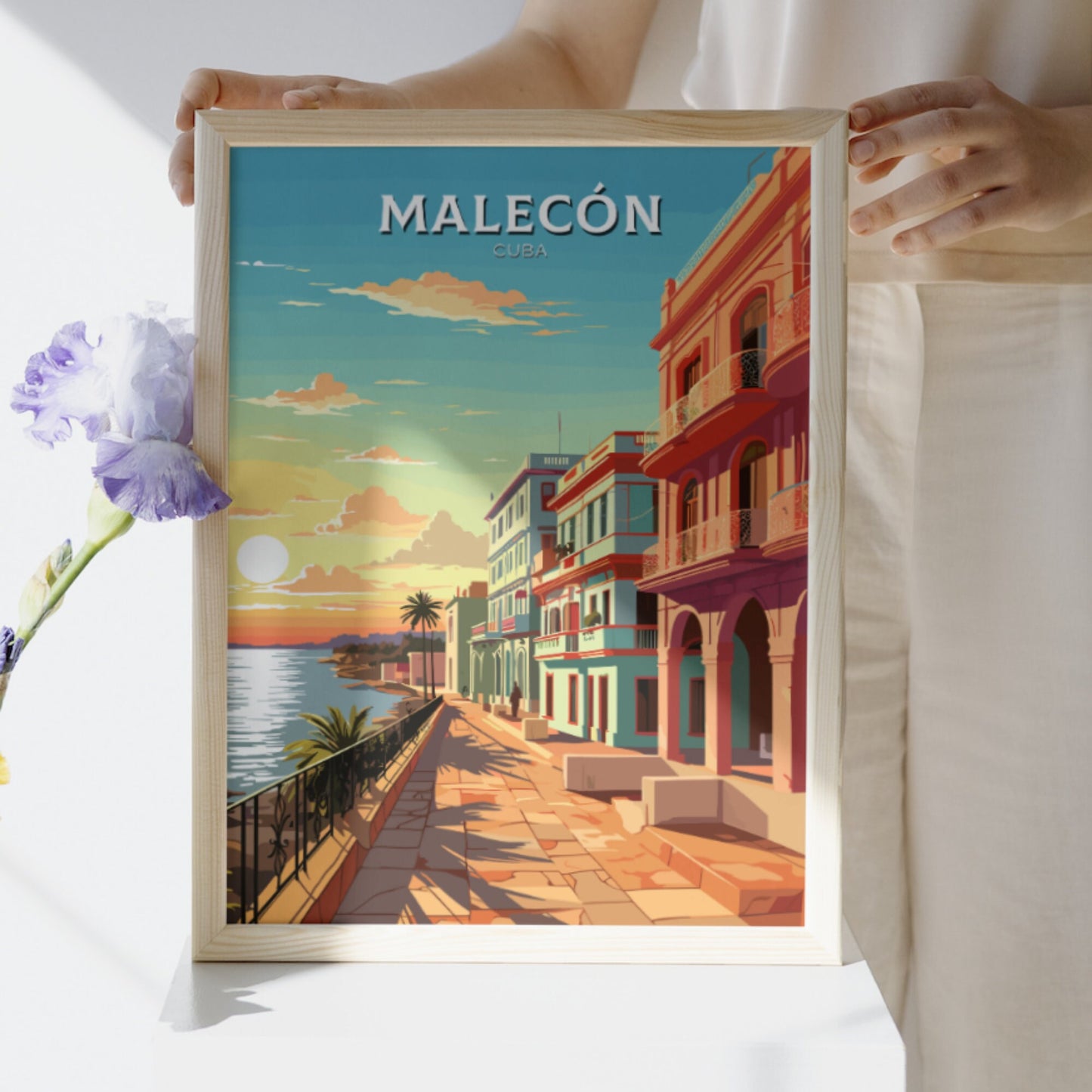 Malecón Cuba Travel Poster | Malecón Print | Havana Design | Havana Wall Art | Malecón Illustration | Malecón Poster | Cuba Art | ID 945