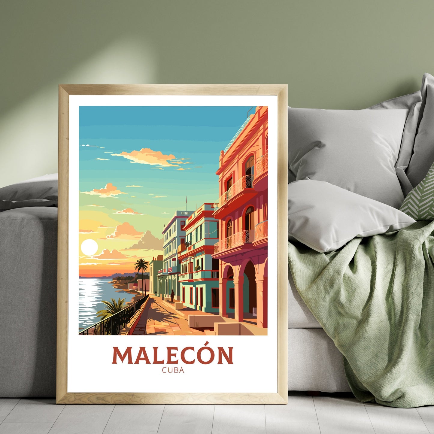 Malecón Cuba Travel Print | Malecón Poster | Havana Design | Havana Wall Art | Malecón Illustration | Malecón Print | Cuba Art | ID 947